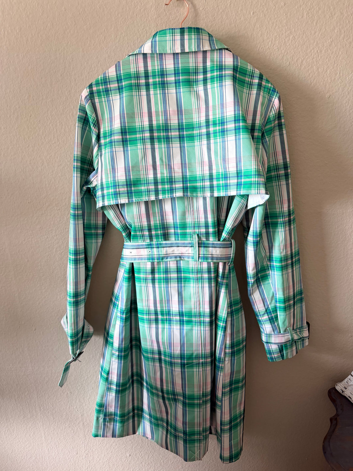 True Green Plaid Belted Trench Coat