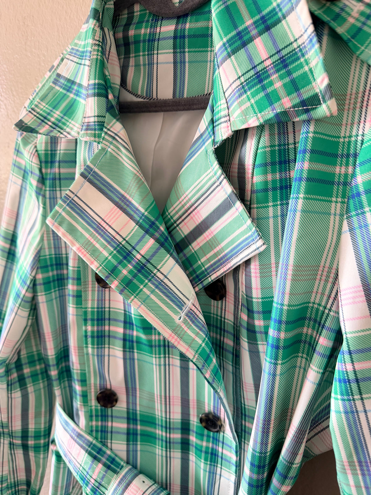 True Green Plaid Belted Trench Coat