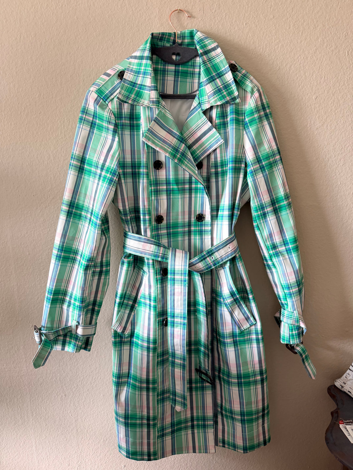 True Green Plaid Belted Trench Coat